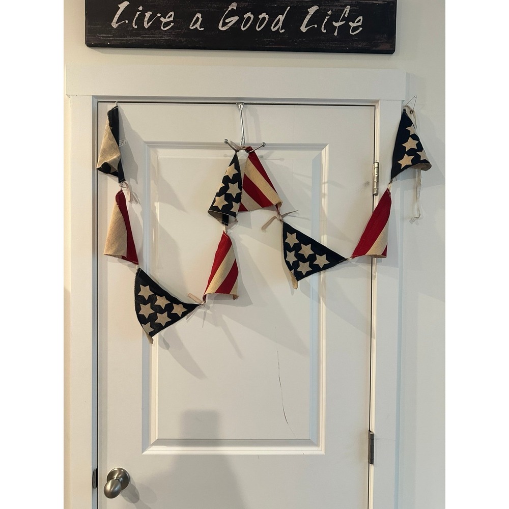 Americana Flag Banner CottageCore USA Celebration 84" Jute & Cotton
